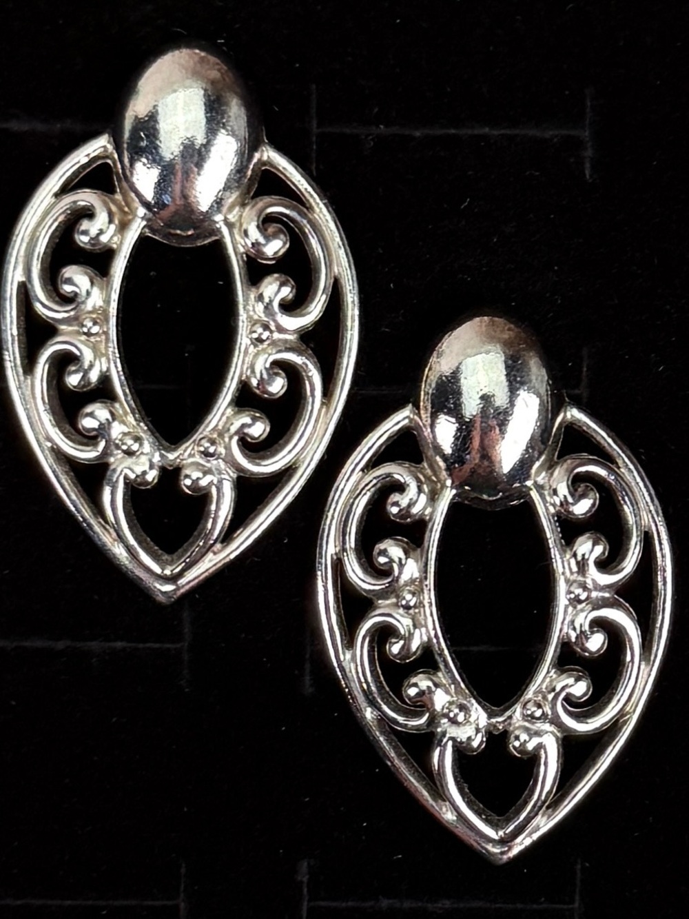 Vintage Aged Silvertone Weighted Pierced Earrings